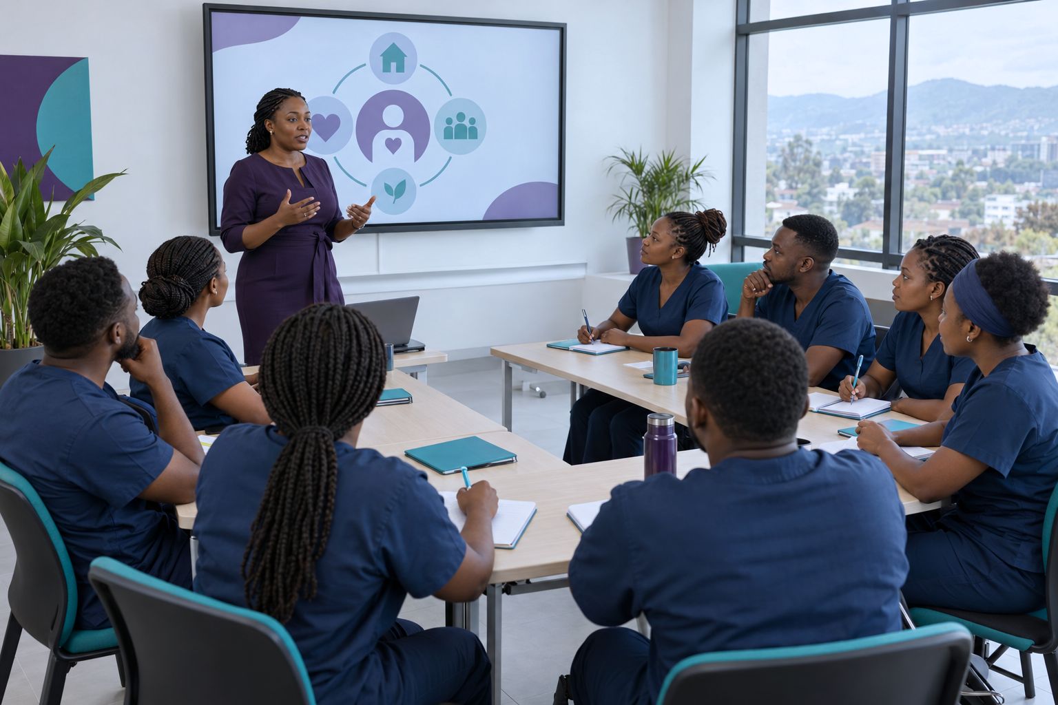 Black African trainees taking part in instructor-led caregiver education