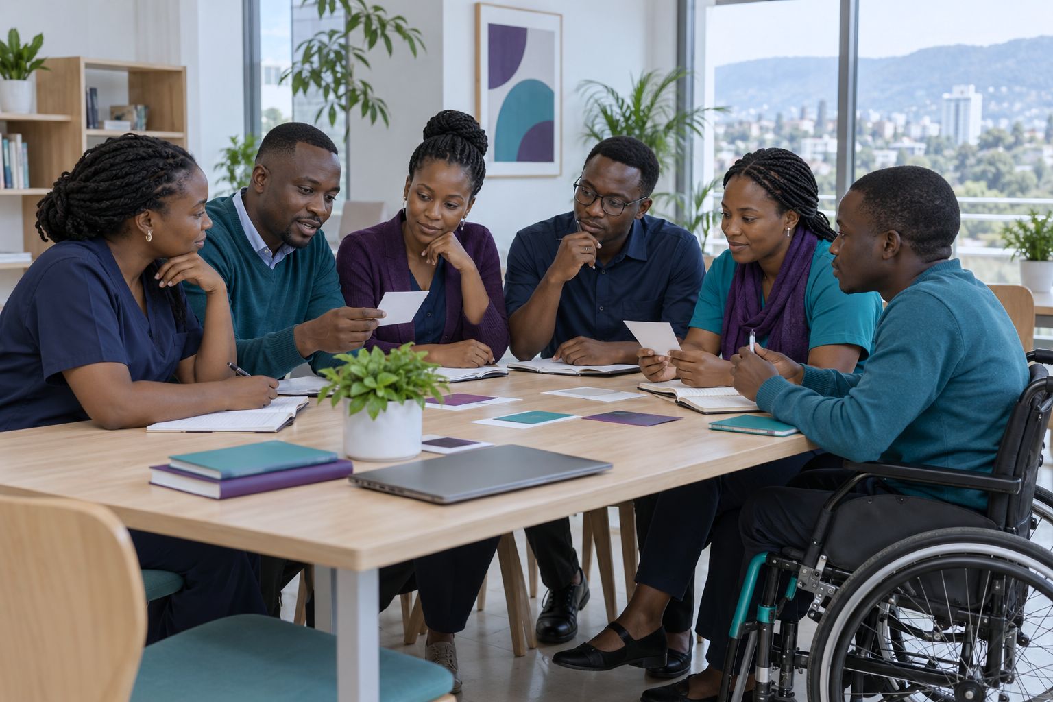Black African instructor demonstrating a practical caregiving technique to trainees