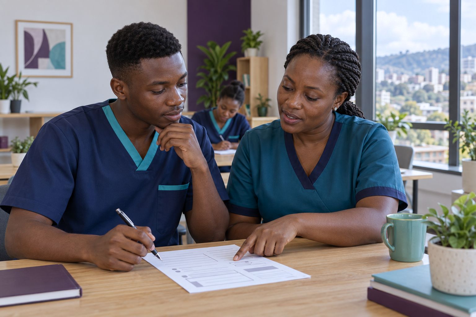 Women and men discussing a person-centred care scenario