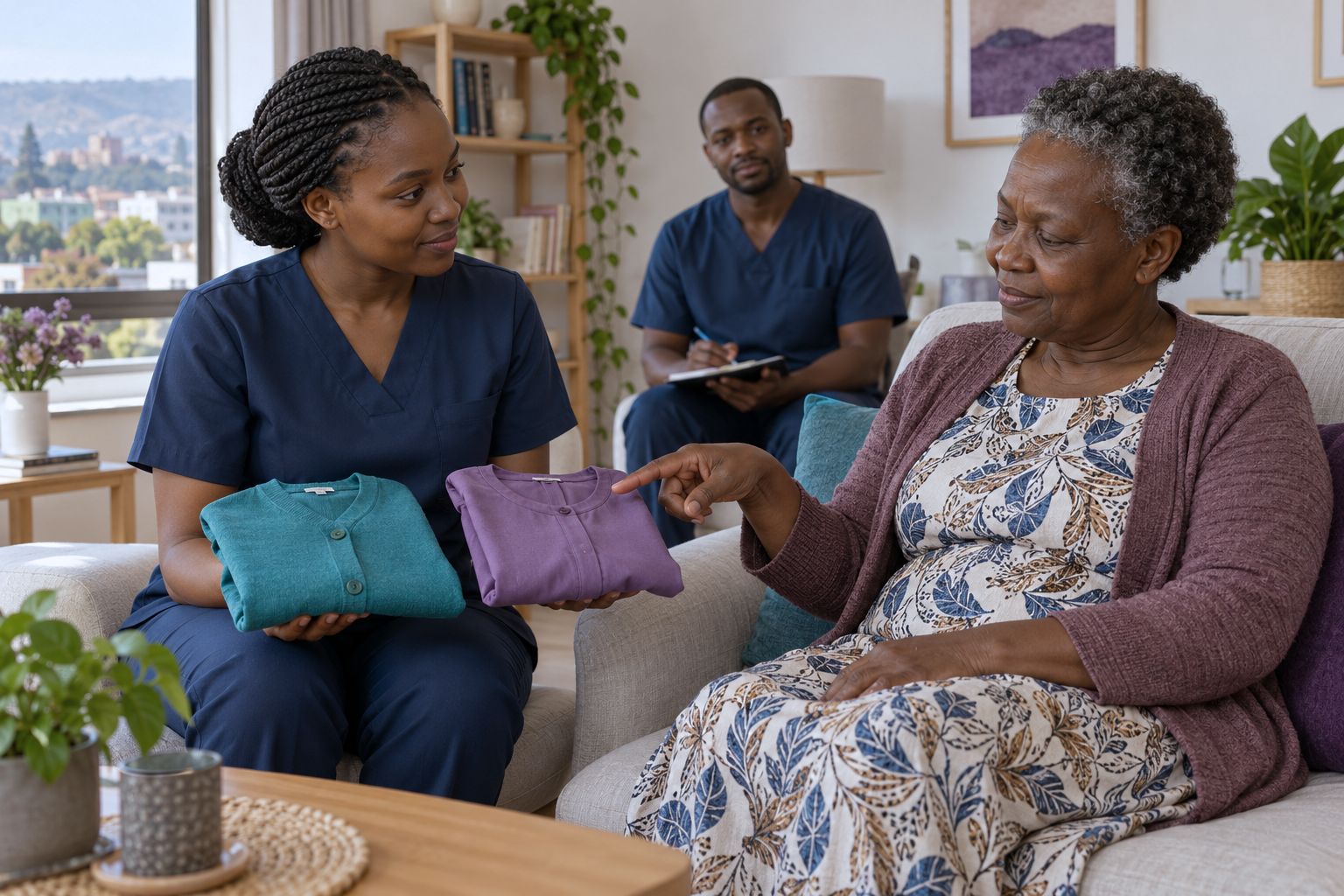 Caregiver trainees practising person-centred support in a modern learning environment